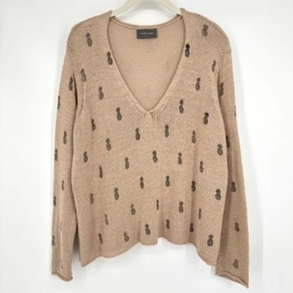 Wooden‎ Ships Pullover Sweater Open Knit Pineapple Lightweight Tan Cotton M/L